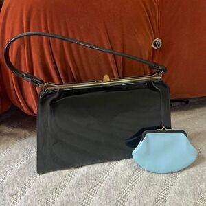 VTG 80s Black vintage purse & coin purse set retro preppy casual party